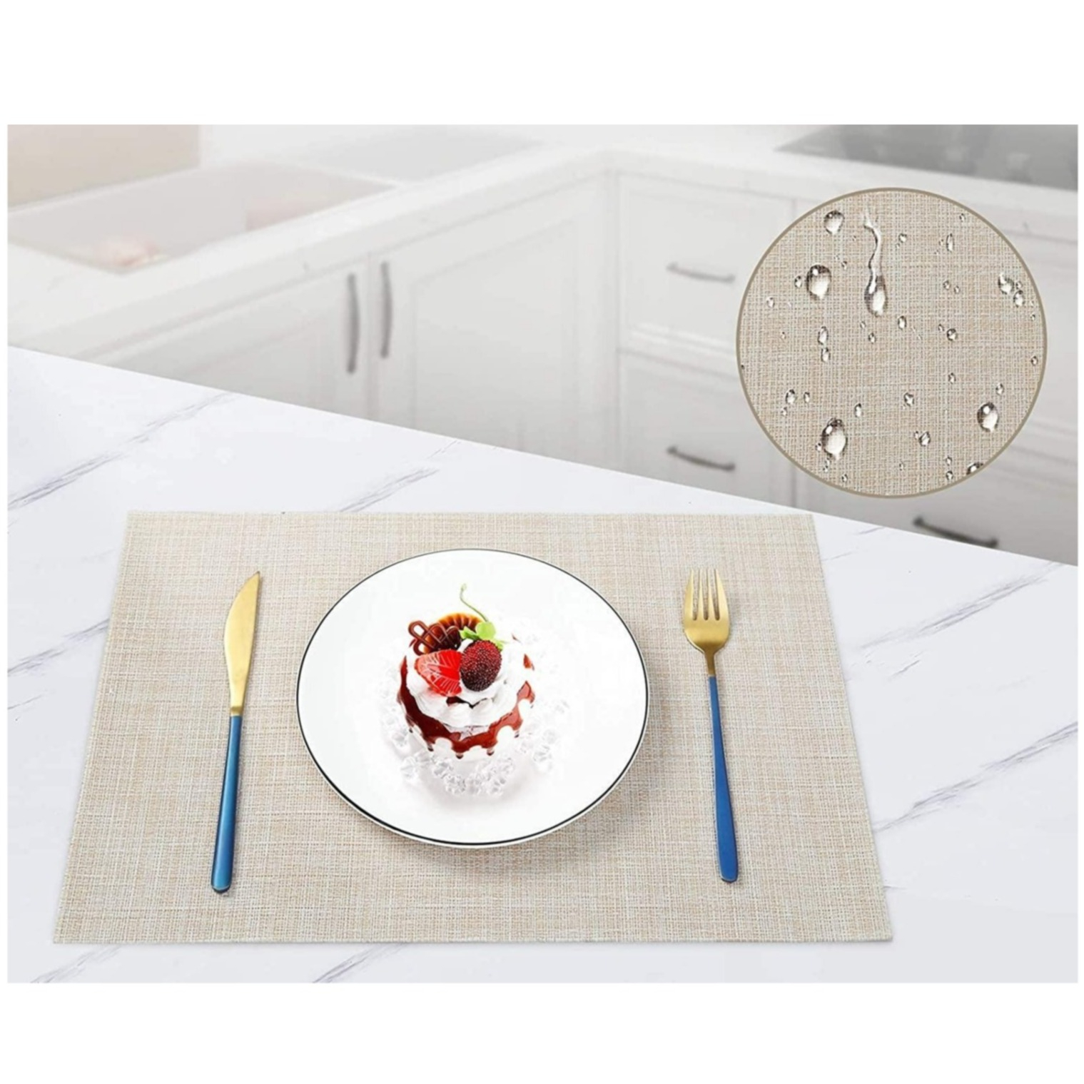 (8er Set) 45x30cm Hitzebeständige PVC Tischunterlage Abwaschbare Teller Untersetzer Tischset - Beige