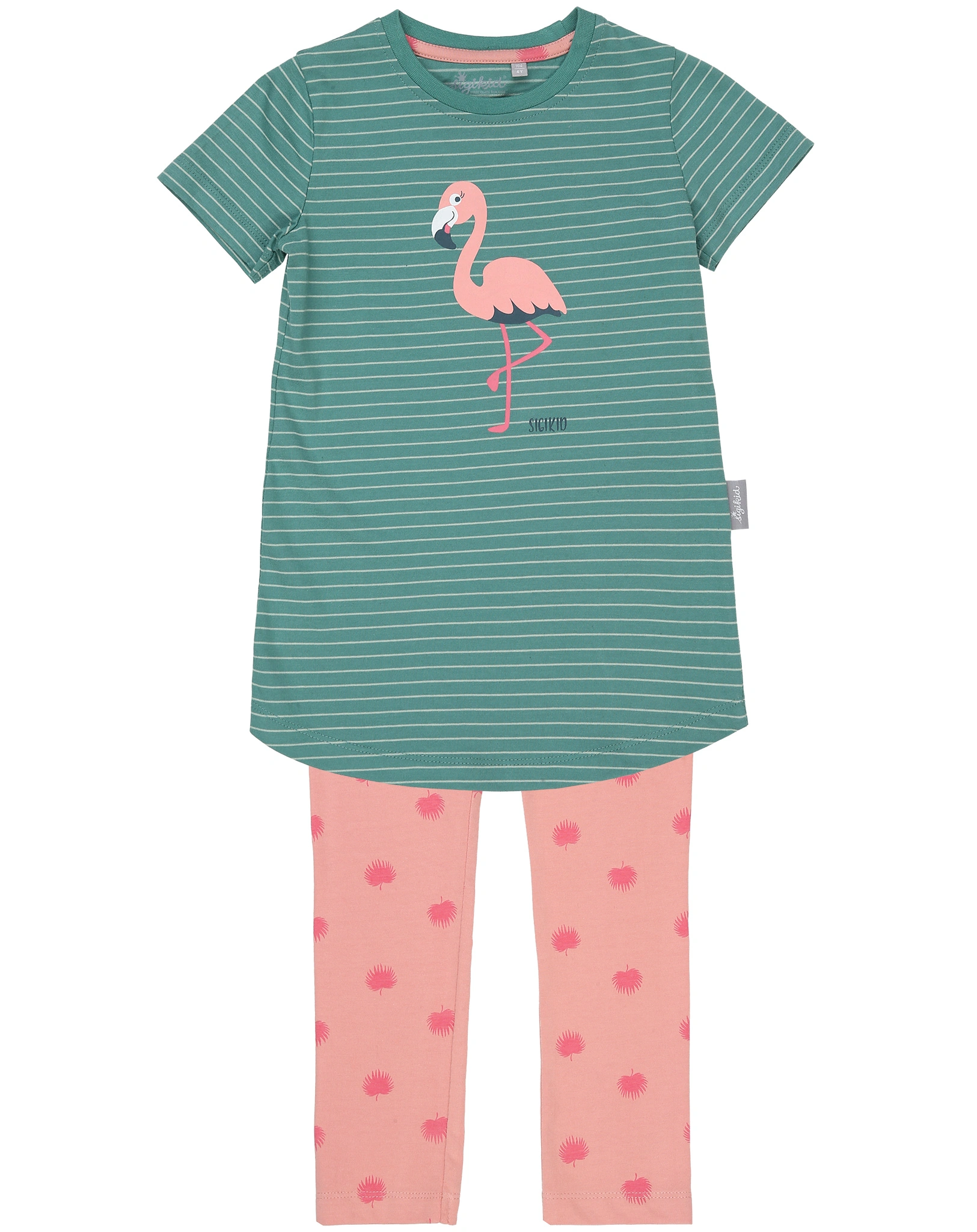 Schlafanzug FLAMINGO lang in grün/pink