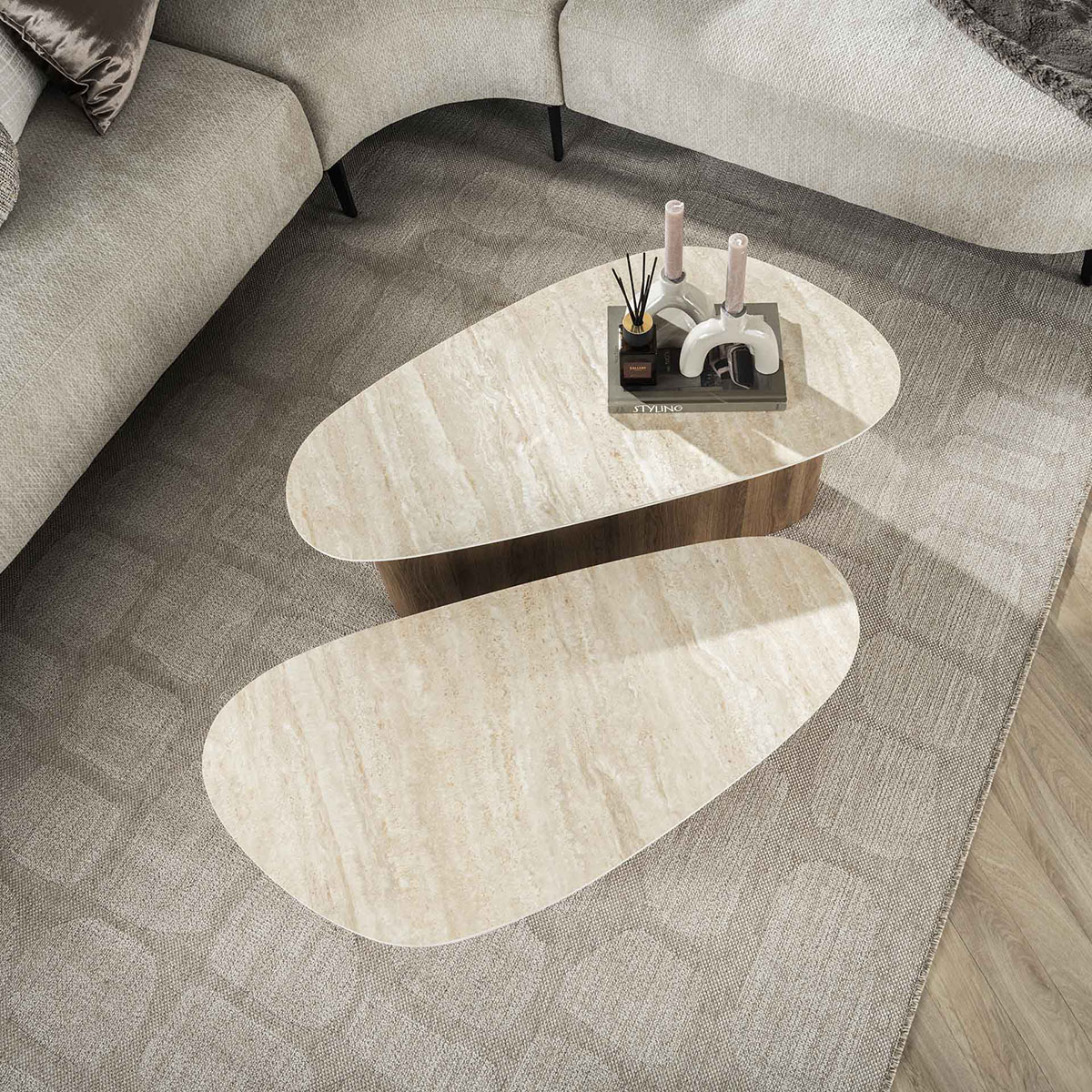 Salontafel Limestone Triangle Duo