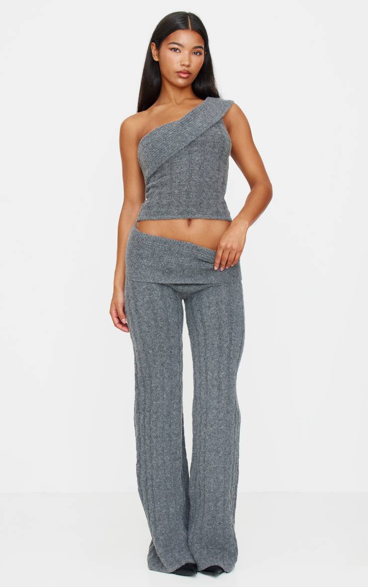 Charbon Haut Bandeau À Revers En Maille Texturée Chiné