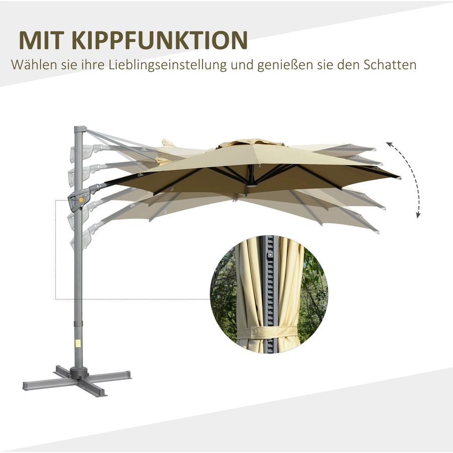 Outsunny Sonnenschirm mit verstellbarem Neigungssystem braun