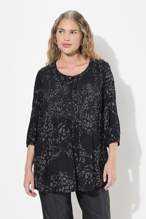 Smokbluse, floraler Druck, Rundhals, 3/4-Arm