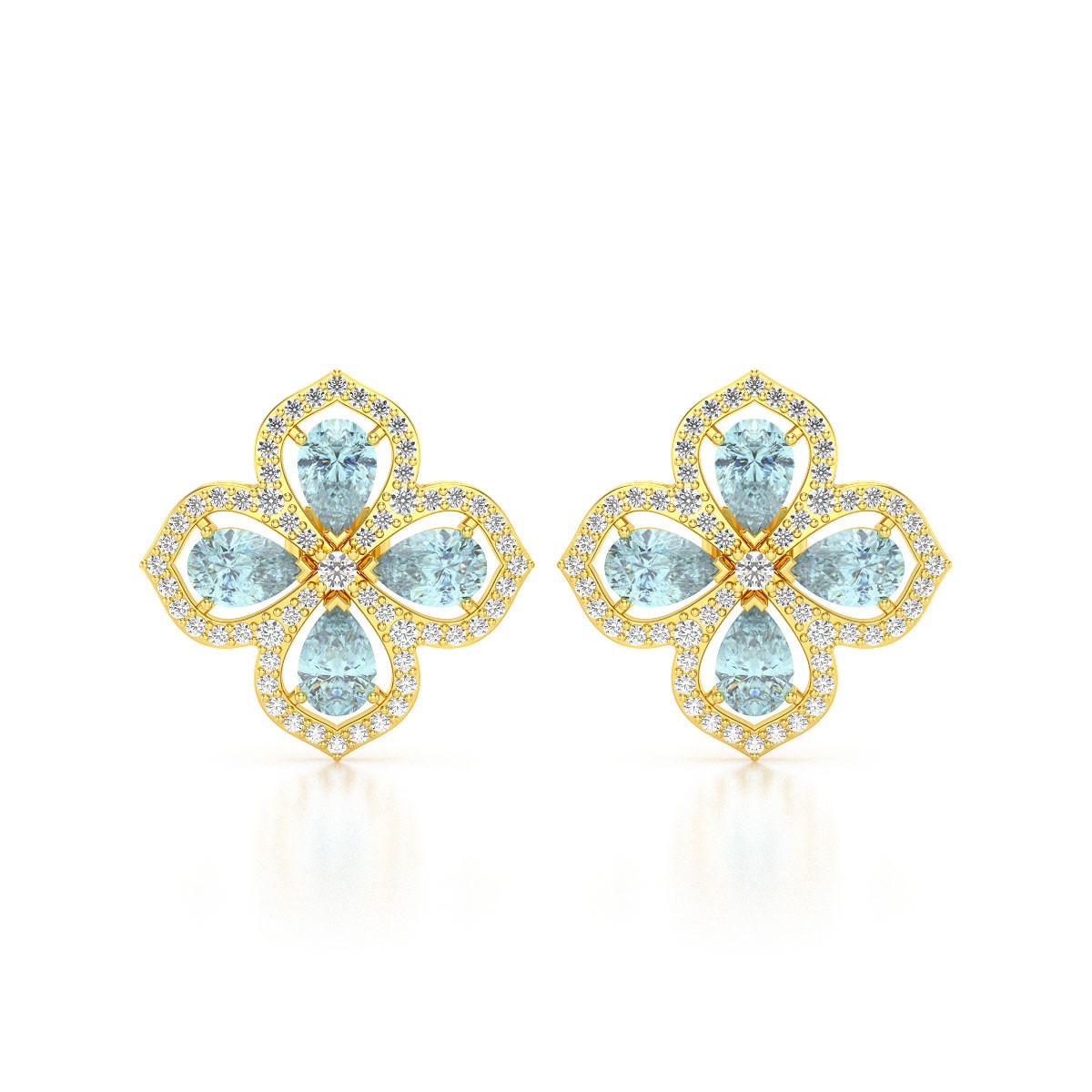 Boucles d'oreilles ADEN Or 585 Jaune Aigue-Marine et Diamant 3.55grs