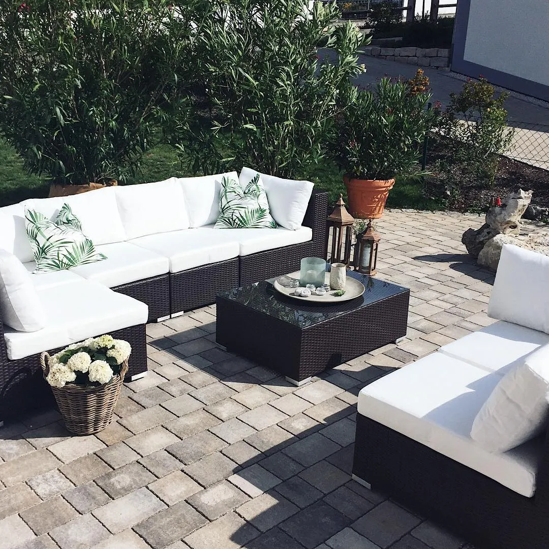 Loungeset met tafel 8-zits XXL rechtszijdig modulair PE rotan Donkerbruin