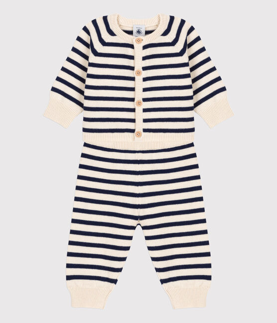 Ensemble 2 pièces à rayures marinières bébé en tricot laine et coton