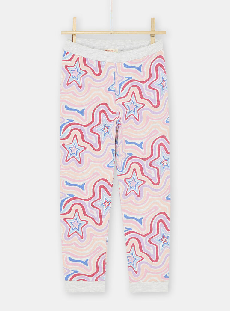 Pyjama gris chiné et rose à motifs chien sur patins à roulettes fille