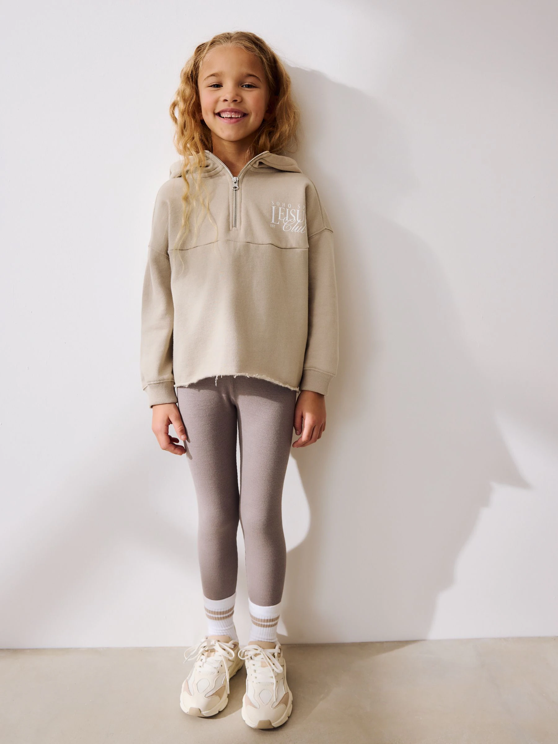 Beige - Set van hoodie en legging met slogan (3-16jr)