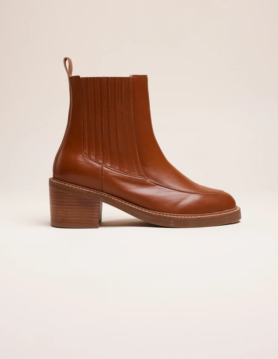 Bottines à talons Janine - Cuir cognac