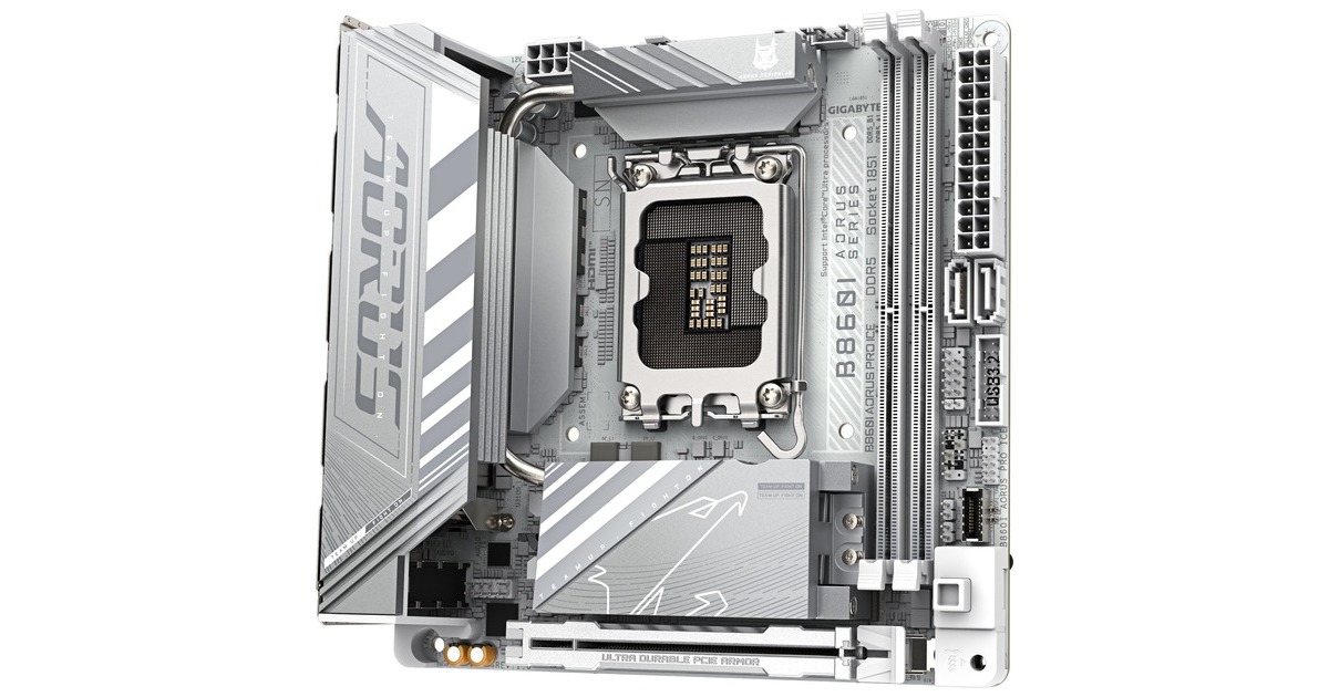 GIGABYTEB860I AORUS PRO ICE socket 1851 moederbord  (Zilver, RAID, 2.5Gb-LAN, Wi-Fi 7, BT, Sound, Mini-ITX)