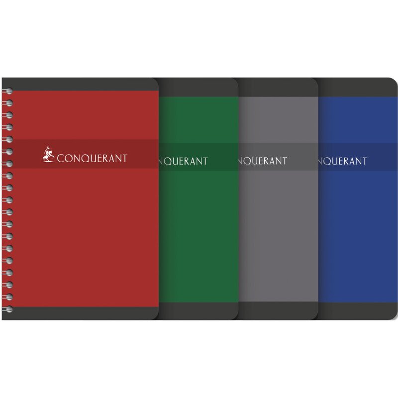 Carnet Conquérant 11x17cm petits carreaux 5mm 180 pages reliure spirale couverture carte recyclée coloris assortis