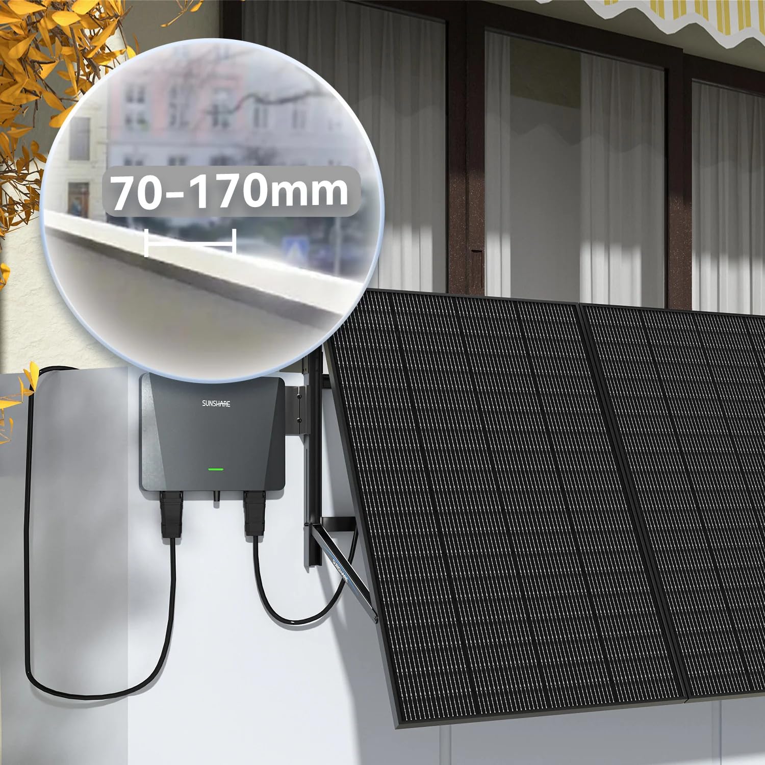 Ray 400W Balkonkraftwerk mit Halterung (Beton Balkon) - Balkonkraftwerk 800W komplett Steckdose - neuester 800 Watt Wechselrichter - Solaranlage Komplettset - inkl Zubehör - 5m Kabel