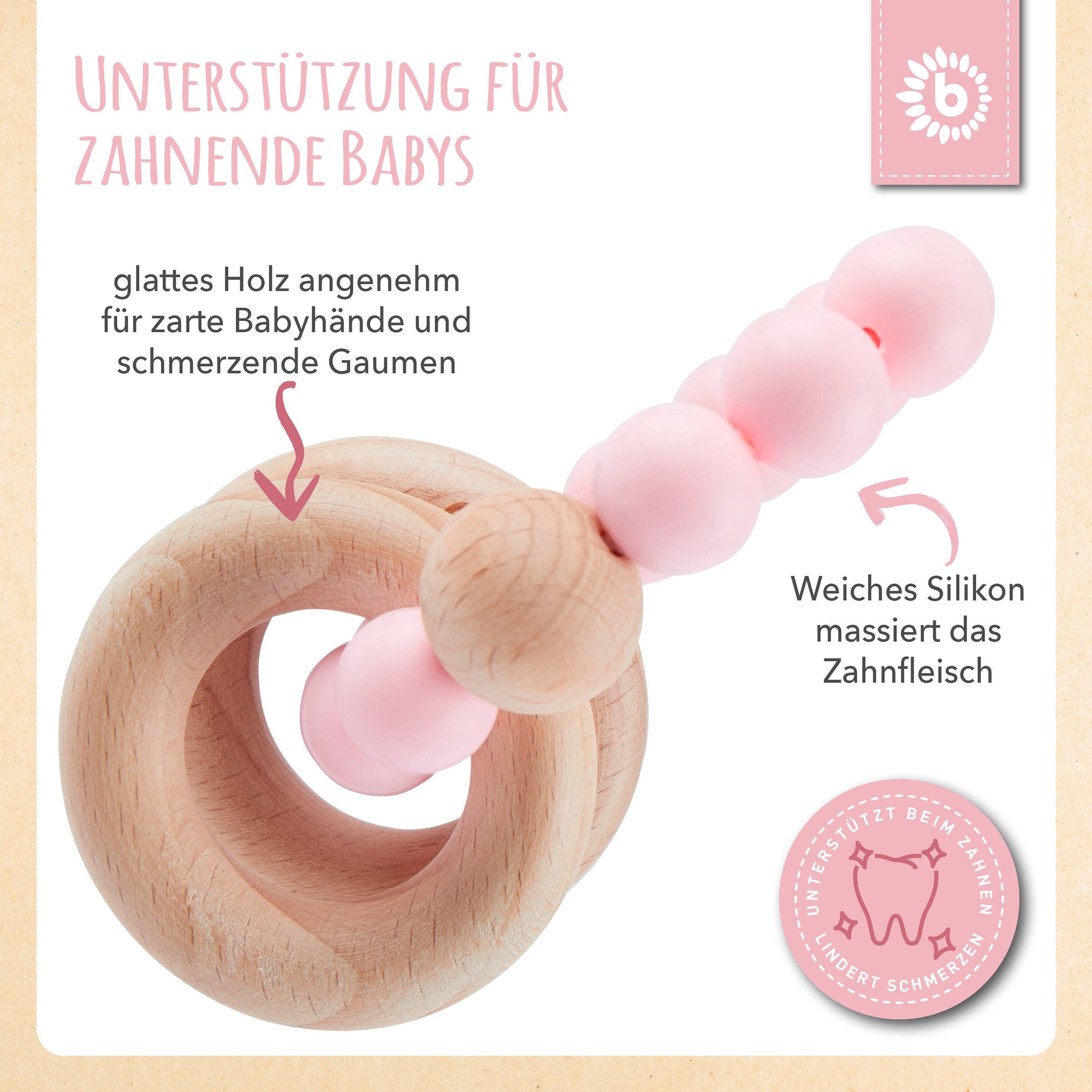 Bieco Beißring mit Silikon Perlen - ab Geburt Rosa