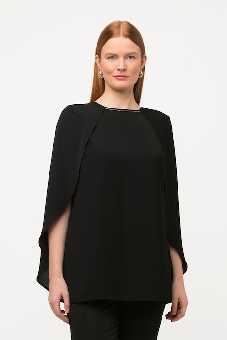 Cape-Bluse, Ziersteine, Rundhals, ärmellos