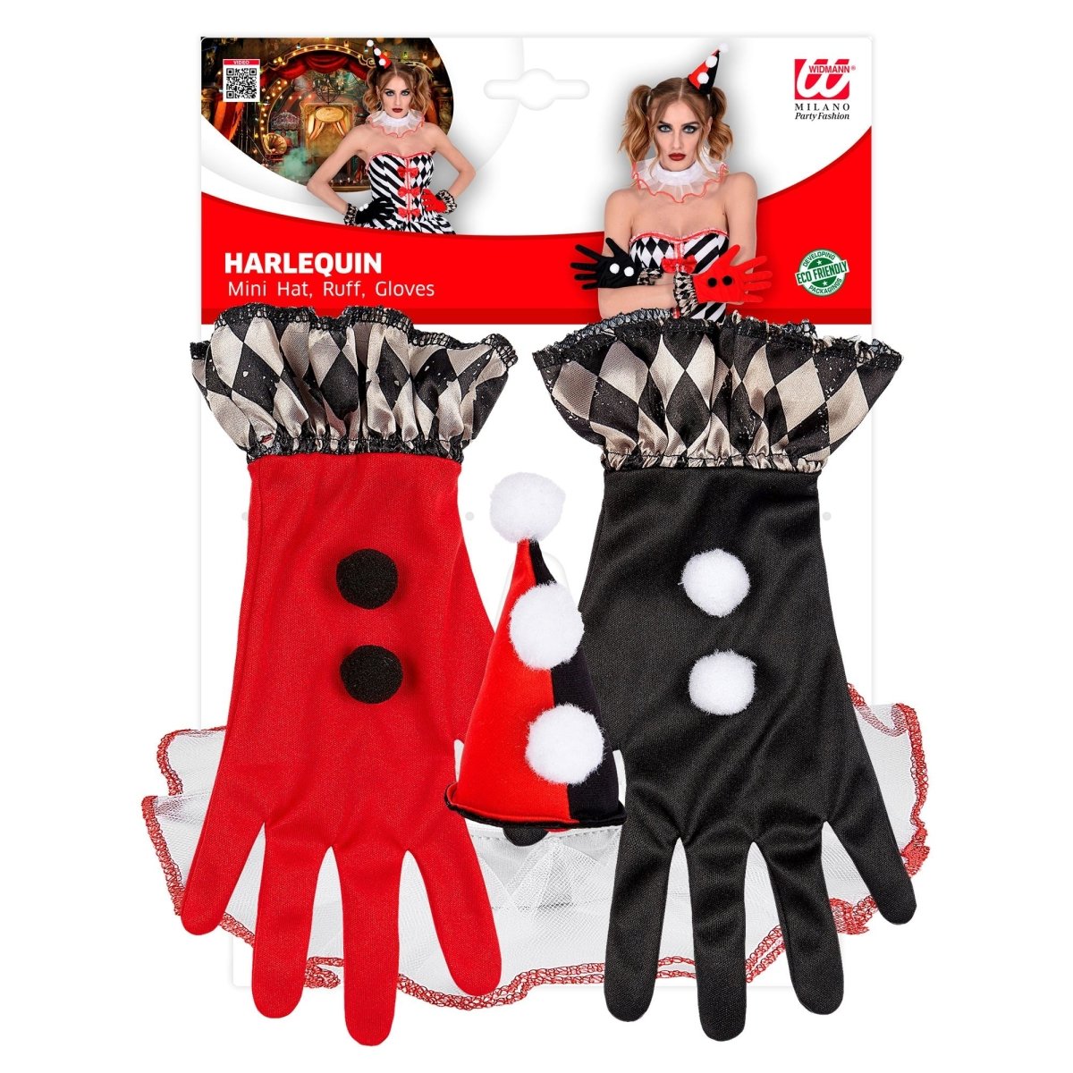 Halloween Accessoireset Zwart Rood Harlekijn
