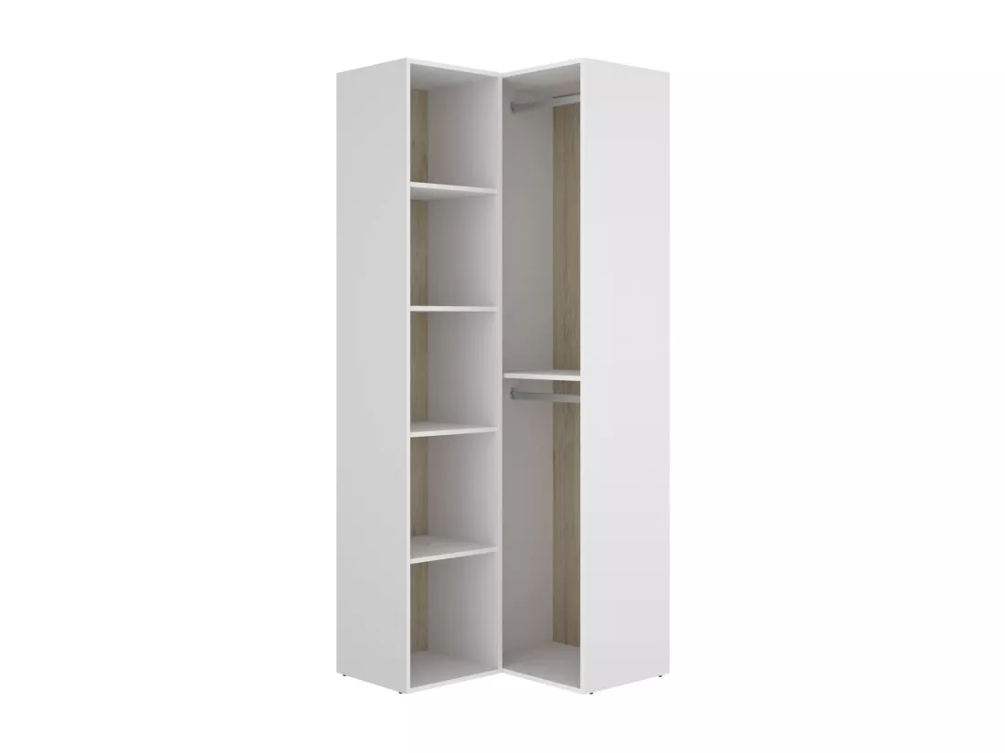 Grande Garde-robe Dhom, Meubles de chambre, Penderie de plain-pied, Placard à vêtements, 85x85 h205 cm, Blanc et Chêne clair