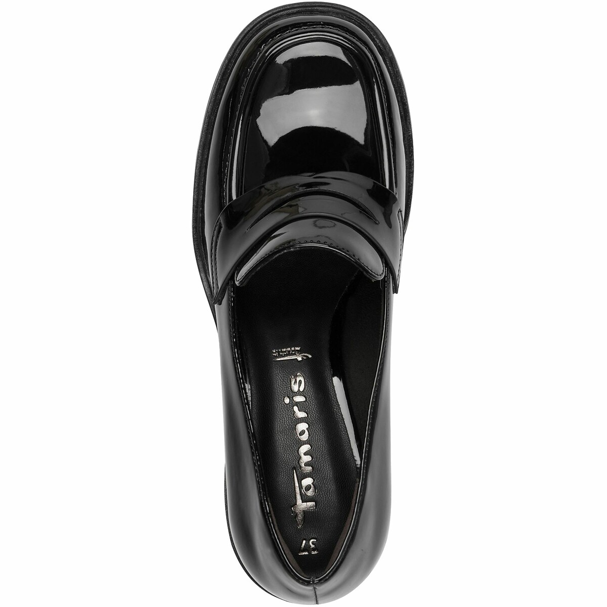 TAMARIS<br>Mocassins de salto alto em couro envernizado