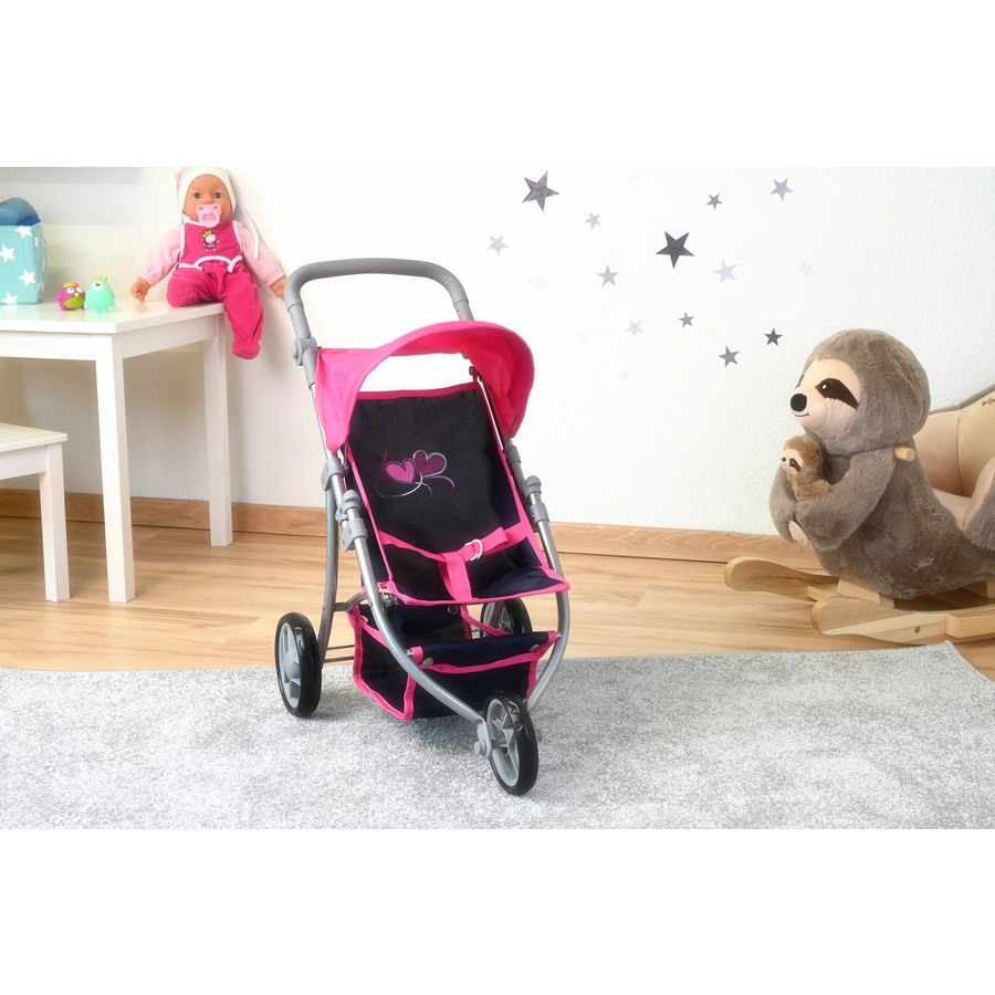 knorr toys® Puppenbuggy Jogger Lio - flying hearts blue pink blau