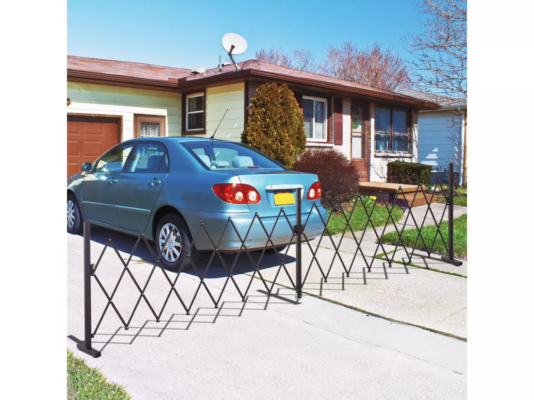 Barrière extensible rétractable barrière de sécurité avec roulette 405L x 31l x 104H cm alu métal chocolat