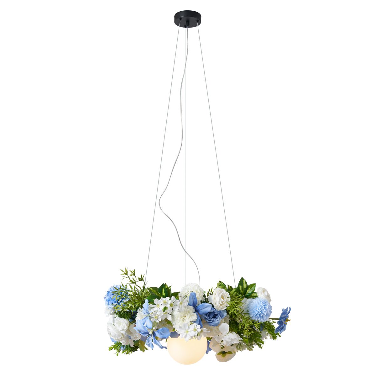 Bohemian hanglamp zwart met gekleurde bloemen blauw en wit - Flower Power