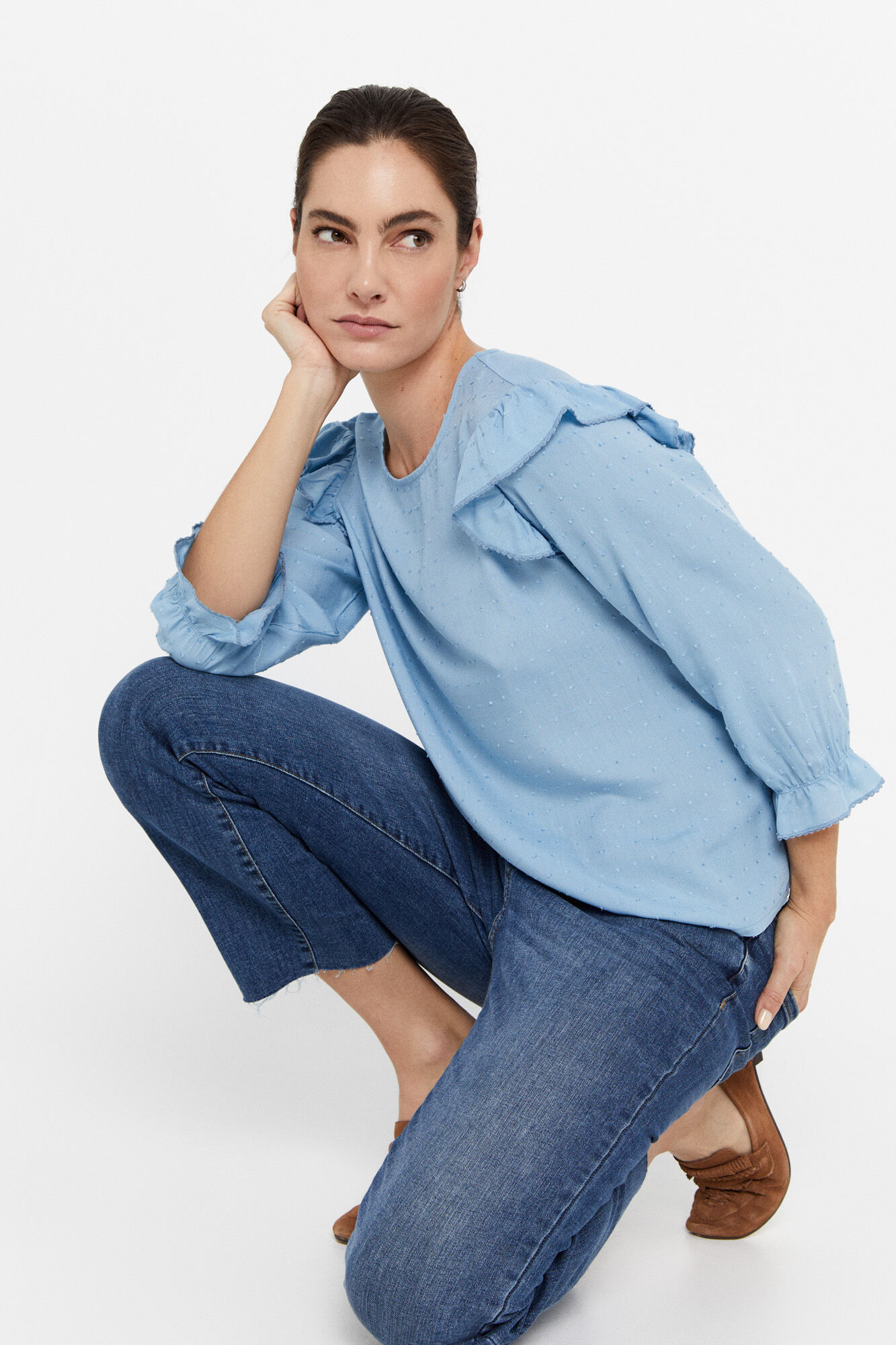 Blusa Combinada Plumeti - Estampa Azul