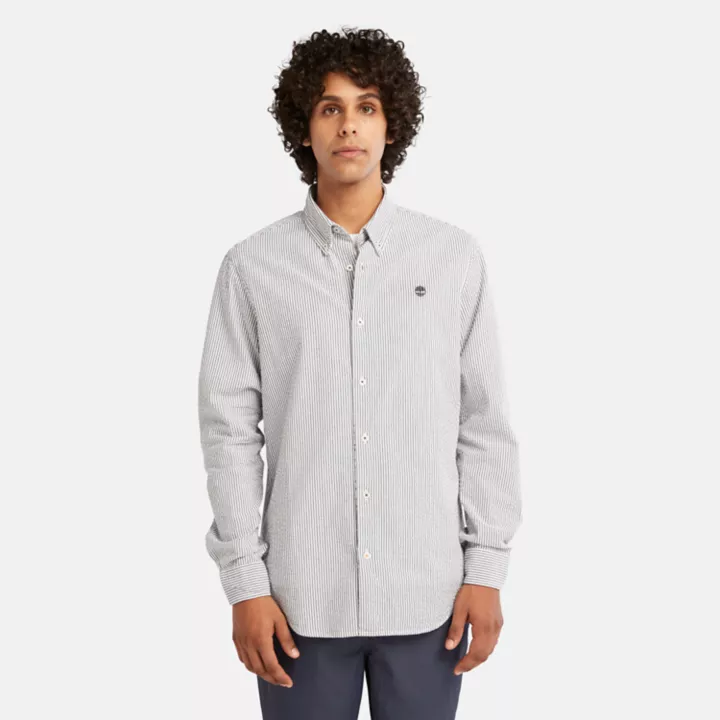 Chemise en seersucker à rayures pour homme en bleu foncé