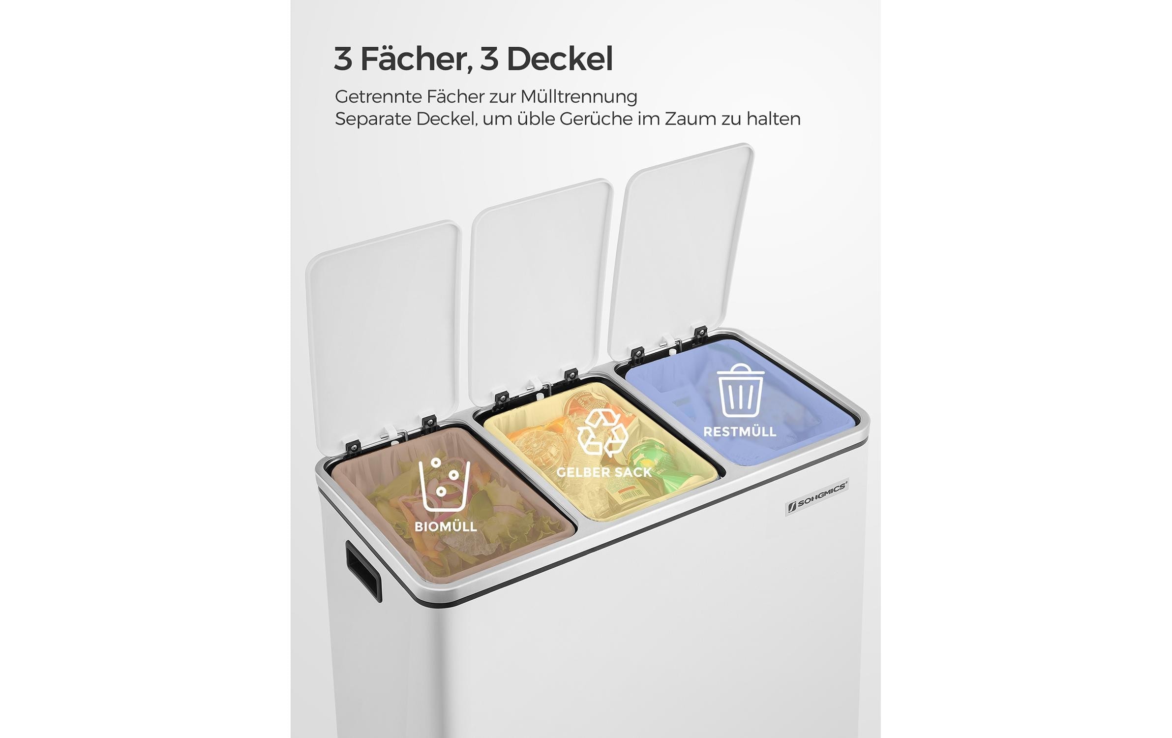 SONGMICS Mülleimer »3 x 18 l« 3 Behälter