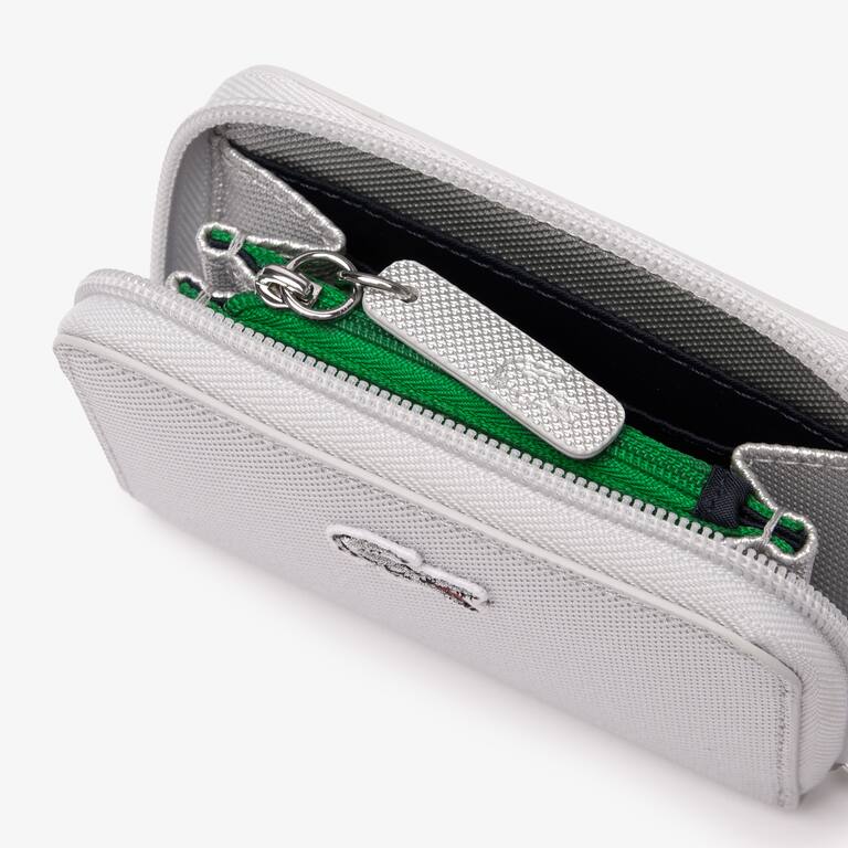Porte-monnaie zip L.12.12 en toile enduite argent Portefeuilles & Petite Maroquinerie - Gris - Lacoste - Femme