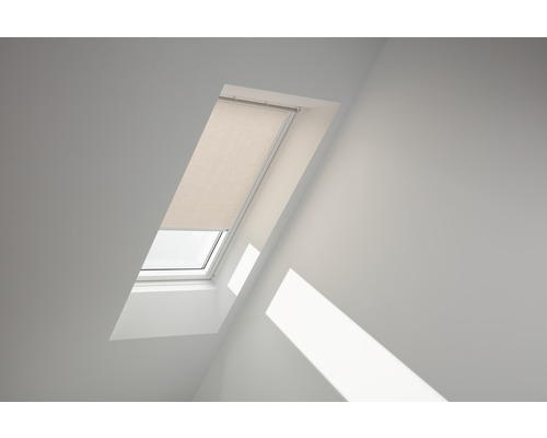 VELUX privacy rolgordijn, licht taupe, effen kleur, handmatig, wit frame, RFL C02 4169SWL