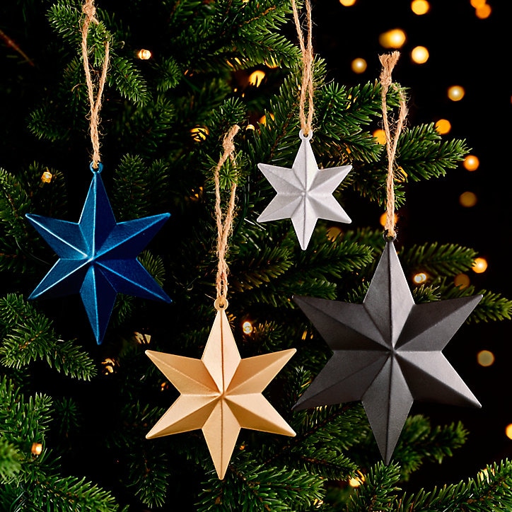 Assortiment 12boules de noel étoiles nordiques en métal à suspendre