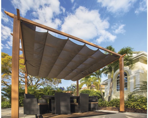 Aluminium pergola, Paragon Outdoor Florida paviljoen 10x10 met verstelbare zonwering 320 x 320 cm houtlook