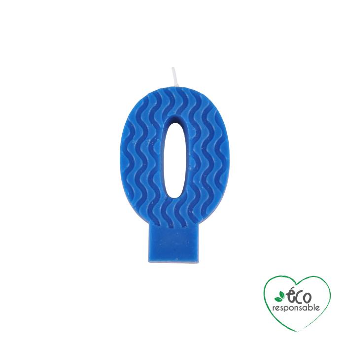 BOUGIE ANNIVERSAIRE CHIFFRE 0 CIRE D ABEILLE H.8CM BLEU