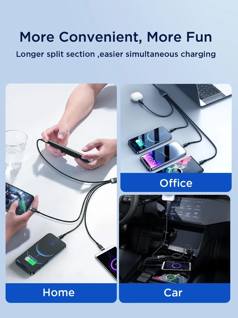 (1.2m) 4in1 USB A auf USB C / 2x Lightning / Micro USB Ladekabel Datenkabel (S-A18) - Schwarz