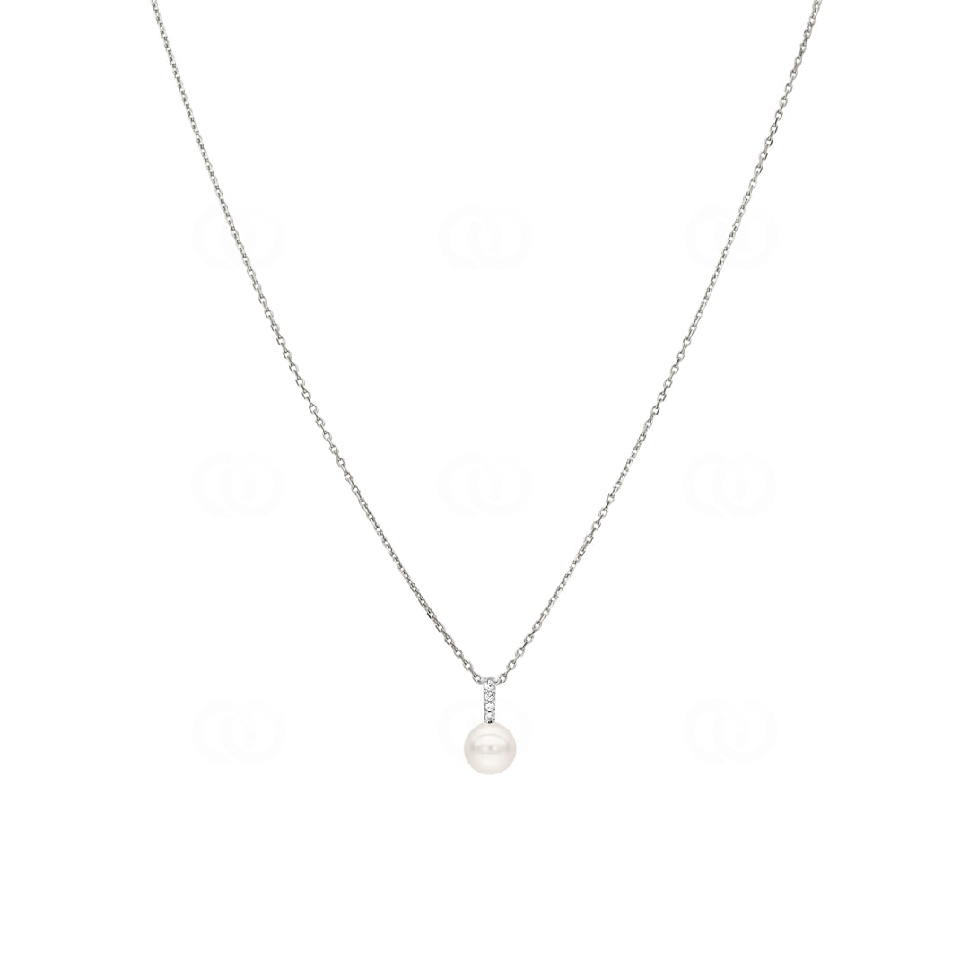 Collier mit Anhänger 925 Silber rhodiniert mit Kunstperle 7mm & Zirkonia