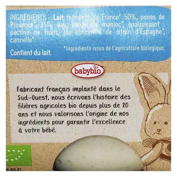 Babybio Desserts Lactés Pot Brassé au Lait de Vache Poire Cannelle +6m Bio Lot de 2 x 130g