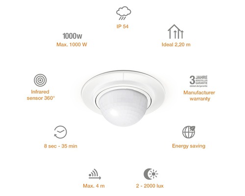 Steinel IS 360-1 DE IP54 360° inbouw bewegingsmelder, wit