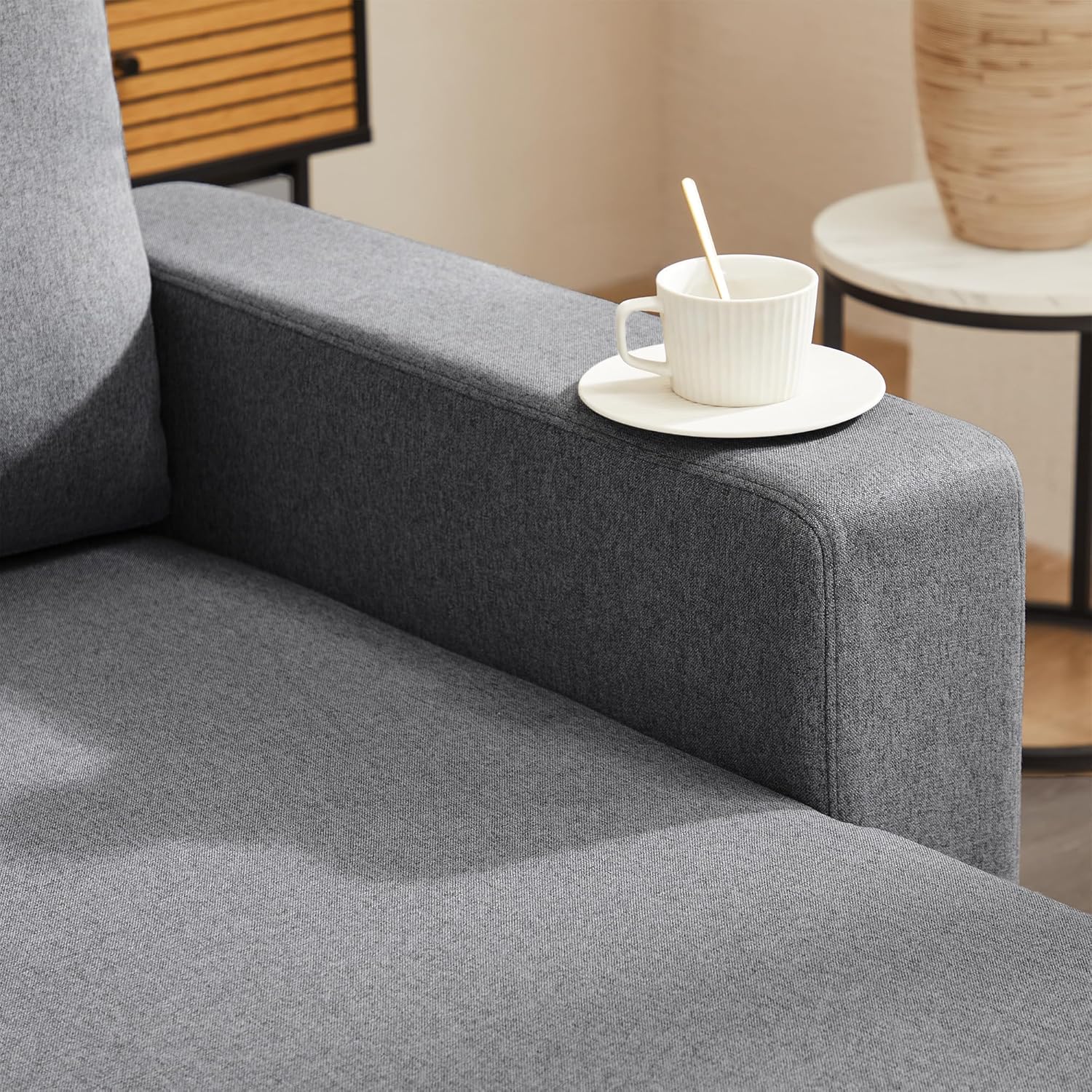 Merax Ecksofa mit Schlaffunktion, Praktisches Schlafsofa mit Bettkasten, L-Form Schlafcouch mit Stauraum und Seitentaschen, Moderne 3-Sitzer-Couch für Wohnzimmer und Schlafzimmer, Dunkelgrau