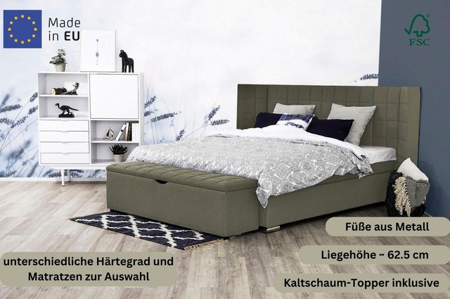 PLACES OF STYLE Boxspringbett »Piazza« mit Steppung und Kopfteil mit seitlichen Flügeln