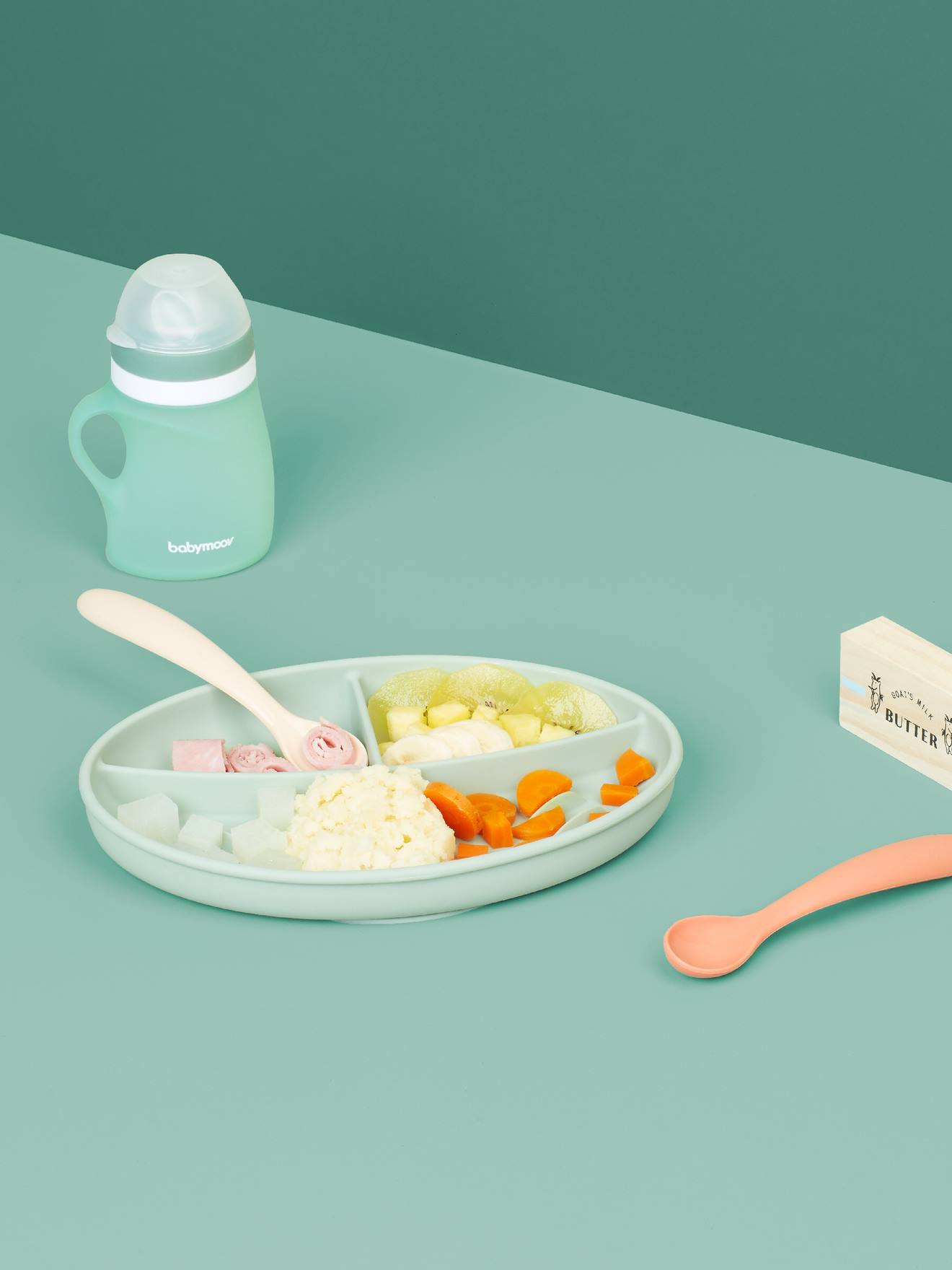 Kit de alimentação de silicone BABYMOOV Grow'Isy, vermelho claro liso