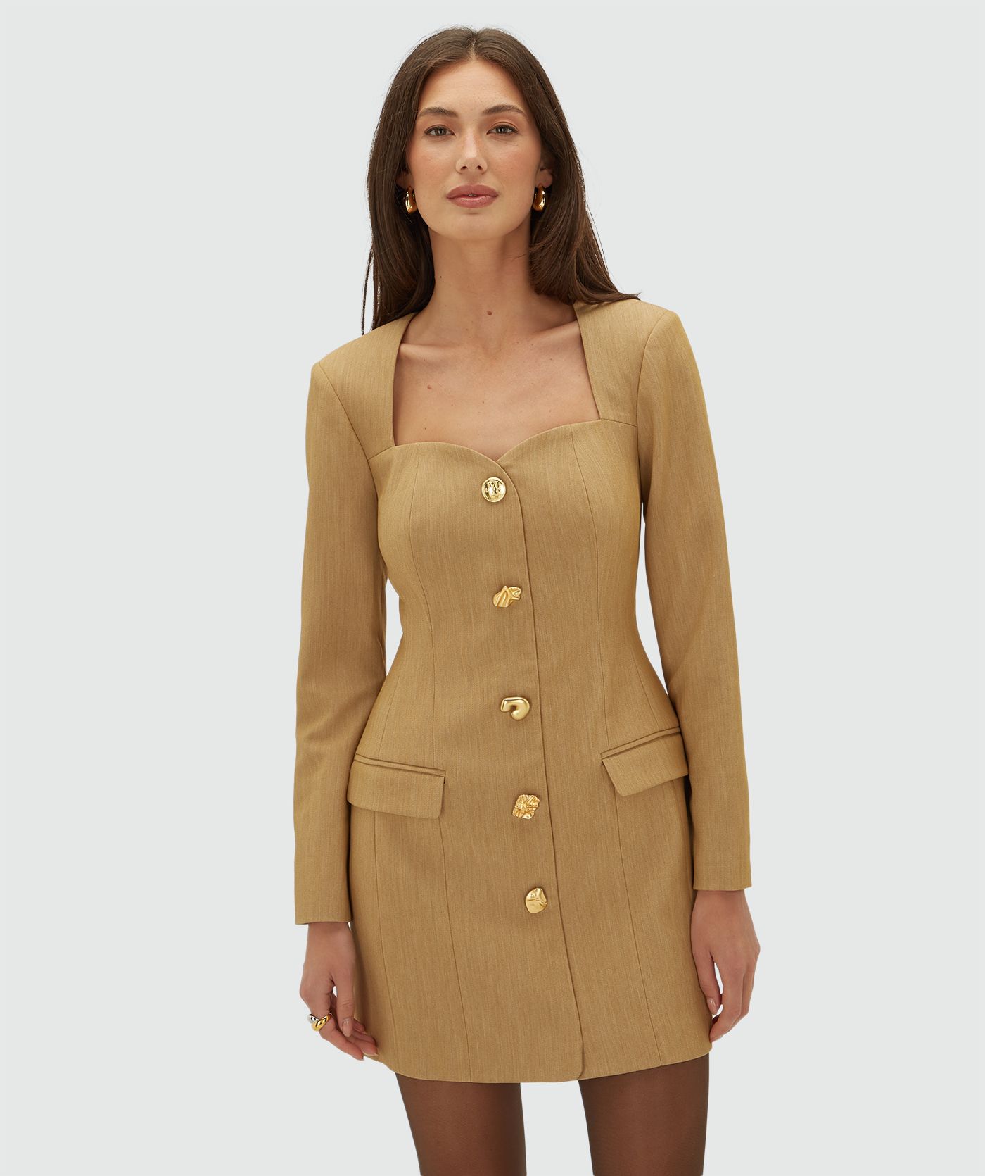 JV-LUCIENNE fitted jurk  - light camel melange