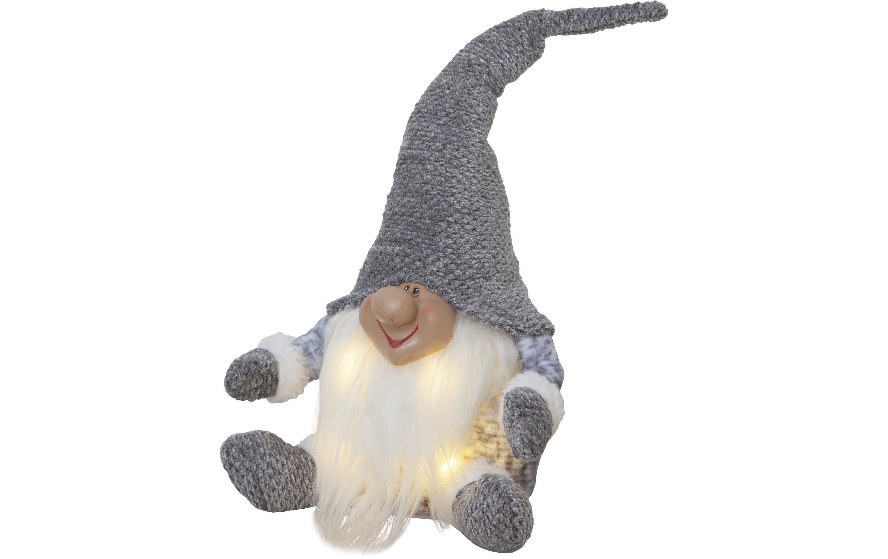LED-Figur Wichtel Grau, 4 LED, 34 cm, indoorWichtelmännchen mit Licht