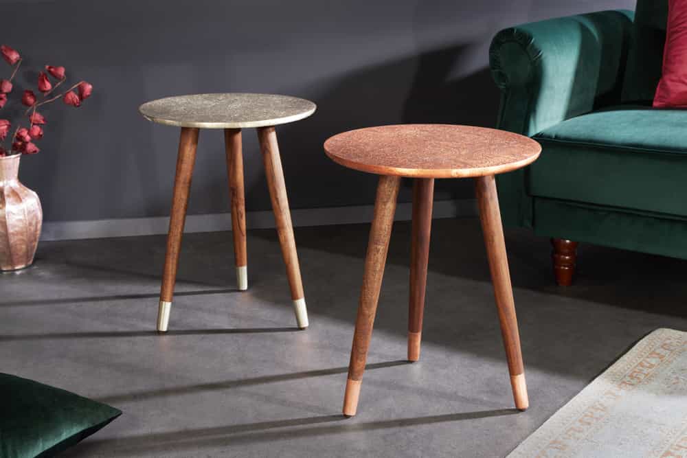 Design Beistelltisch ALCAZAR 50cm antik kupfer Metall Mangoholz Handarbeit rund
