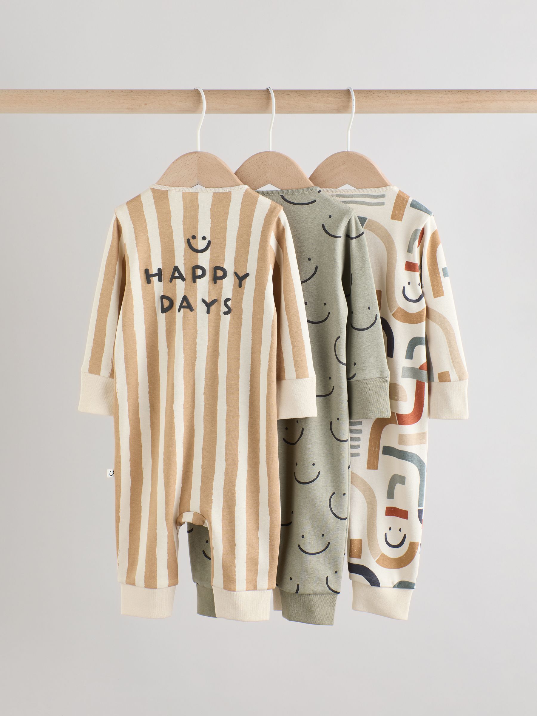 Olijfgroen - Set van 3 babypyjama's (0-3jr)