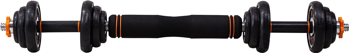 Miweba Sports FED 4in1-Hantelset, Kurzhanteln, Langhantel, Hantelscheiben Stahl, 20/30 kg, Koffer (ohne Kugelhantel-Griffen, 20 Kg schwarz)