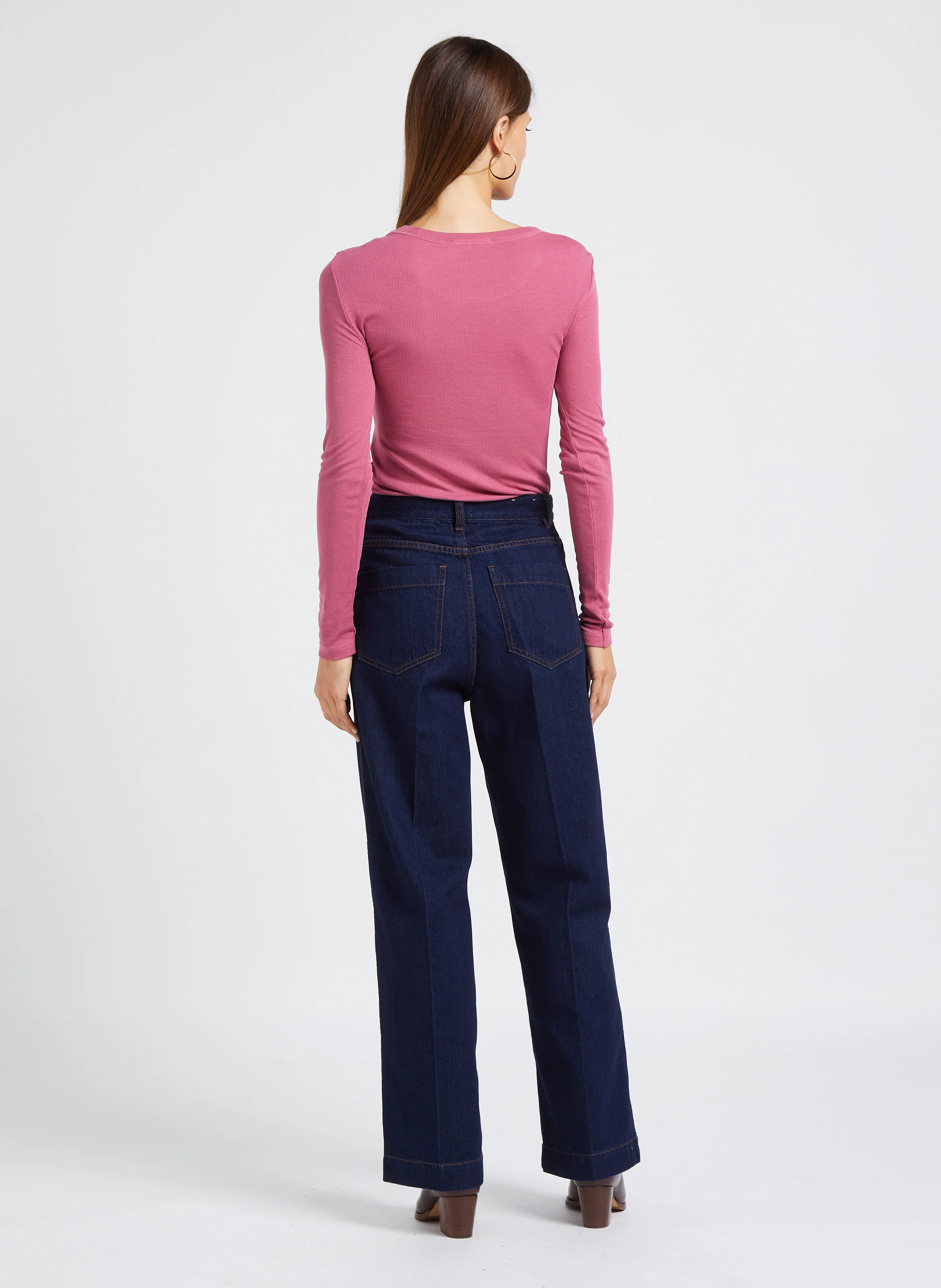 SAMUEL - Jean droit taille haute en coton | Bleu