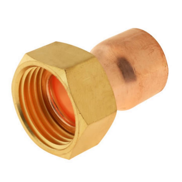 Raccord collet battu cuivre droit à souder sur tube cuivre Ø16 - sortie écrou tournant femelle 15/21 (1/2