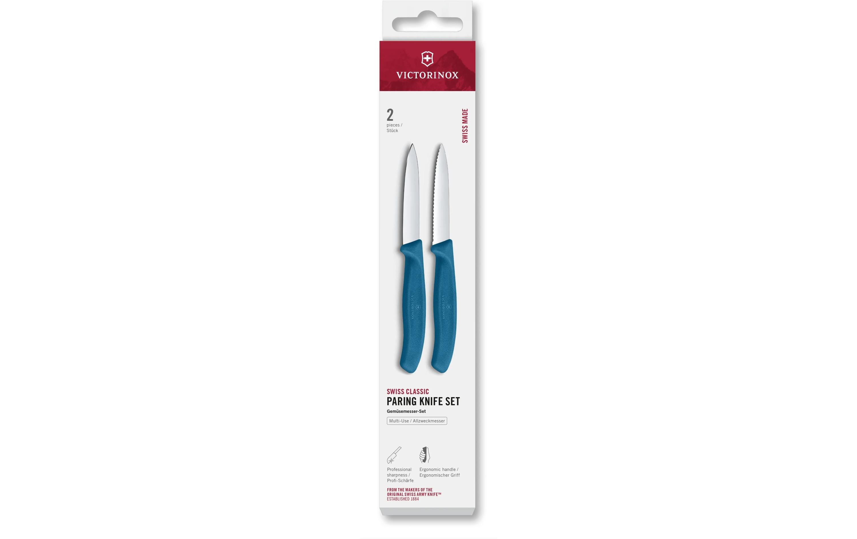 Messer-Set Swiss Classic, 8 cm, Blau, 2 StückSchälmesser-Set mit gerader und mit gezackter Schneide