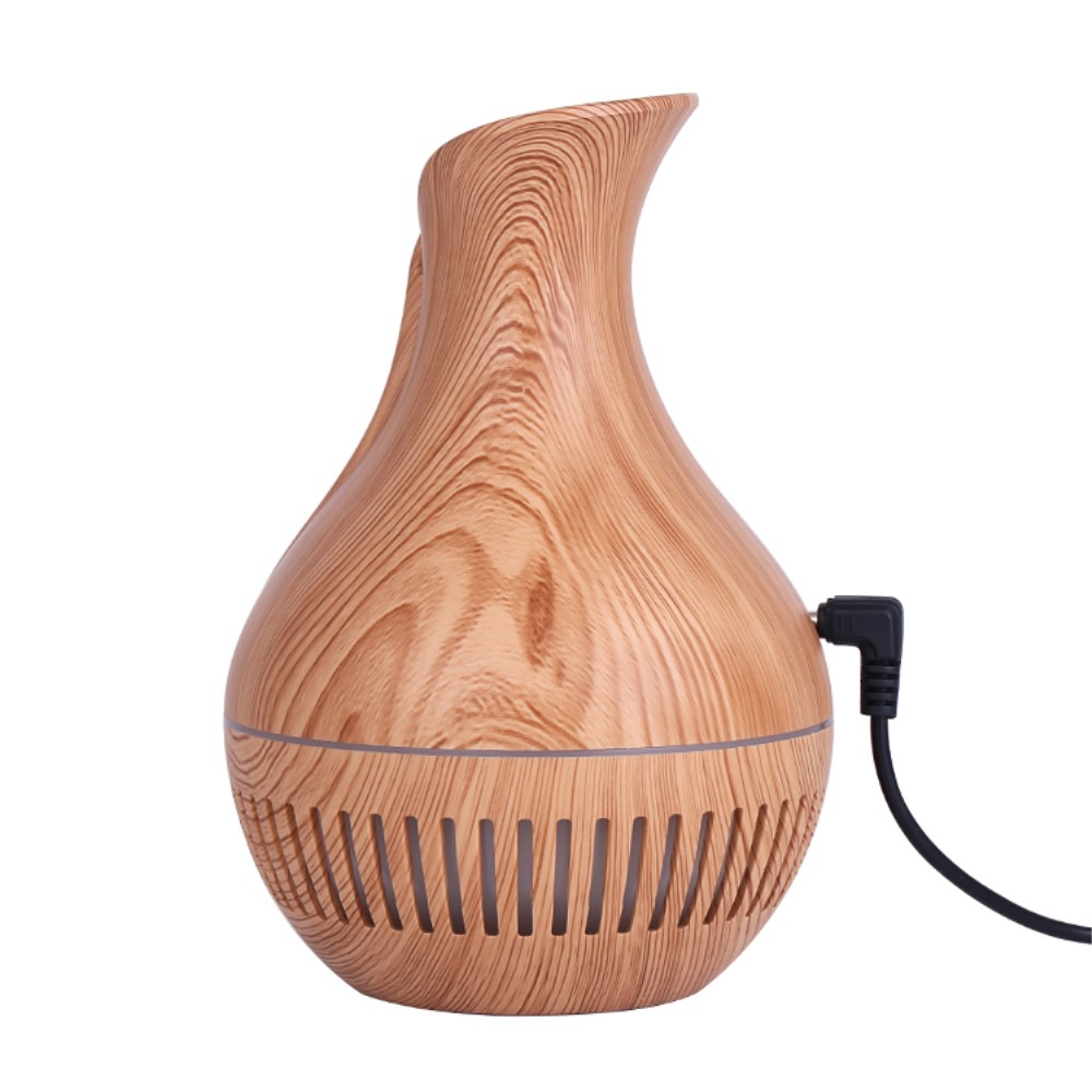 (130ml) Mini USB Ultraschall Luftbefeuchter Aroma Öl Diffuser in Holz Optik mit LED Beleuchtung- Hellbraun
