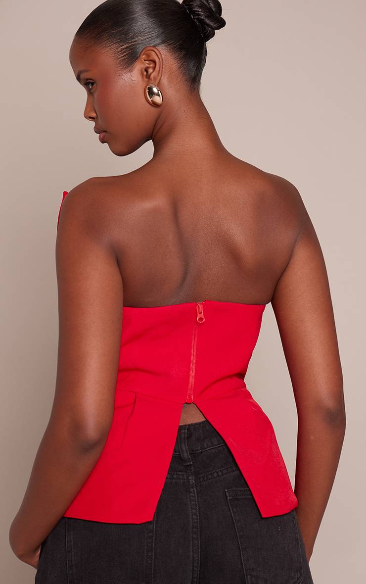 Rouge Haut Bandeau Péplum Tissé Premium