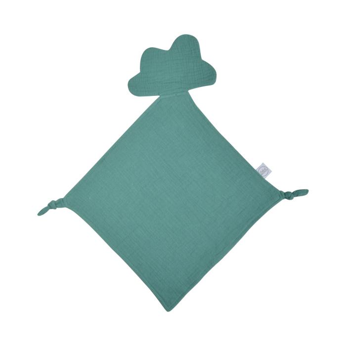 DOUDOU MOUCHOIR NUAGE GAZE DE COTON 30X46CM VERT FONCE