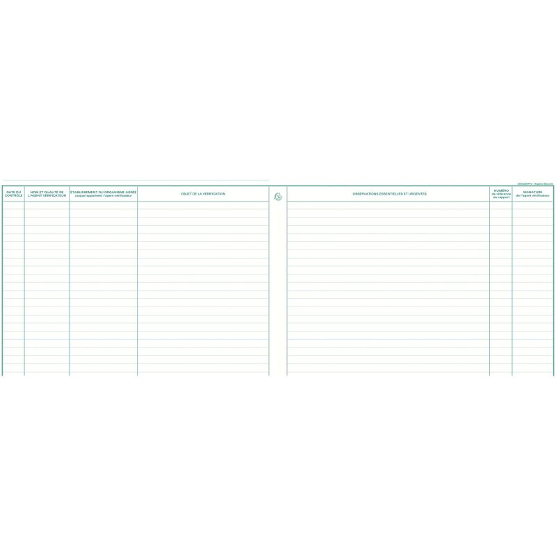 Registre imprimé contrôle de sécurité Exacompta 6616E - 24 x 32 cm 20 pages